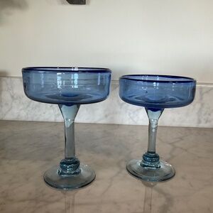Hand blown blue margarita glasses